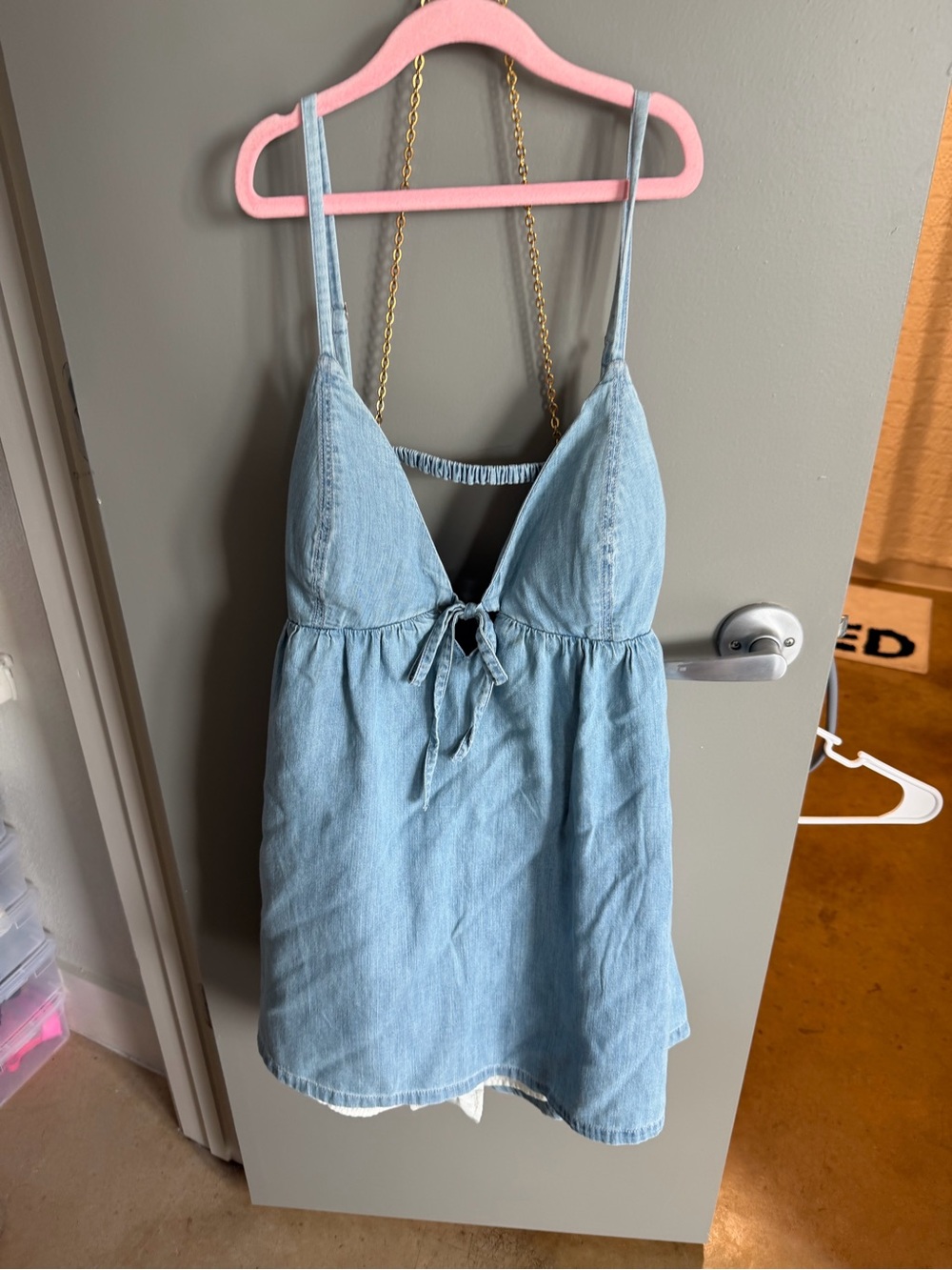 Abercrombie & Fitch Light Blue Denim Tie-Front Mini Dress